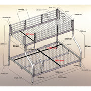 Bunk bed in gray painted steel in tubular steel 140x190xh.160 cm