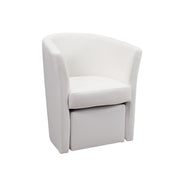 Padded armchair covered in white eco-leather and removable pouf 64x63xh.76