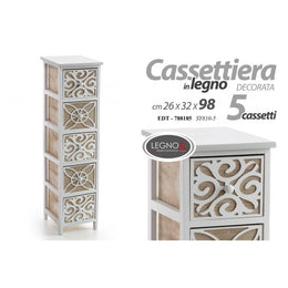 MOBILETTO Cassettiera legno naturale bianco 5 cassetti cm26x32 h98 arredo  shabby